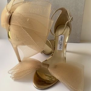 Jimmy Choo AVELINE  Gold/nude BOW heels $995